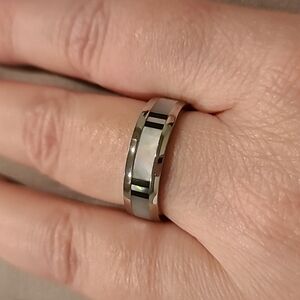 Mother of pearl inlay stainless steel ring unisex